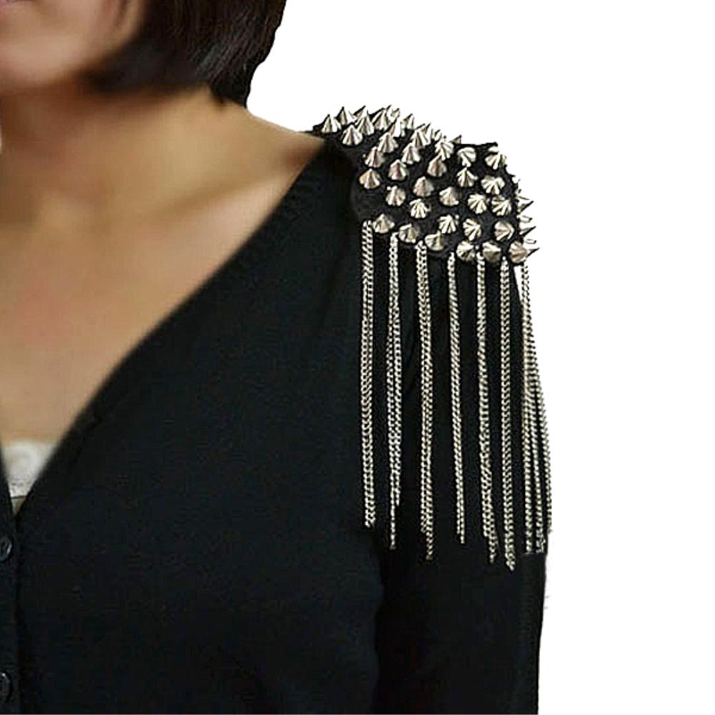 WITUSE Verkoop Gothic Punk Klinknagels Stud Spike Epaulette Schouder Board Mark Zilverkleurige Metalen Kwastje