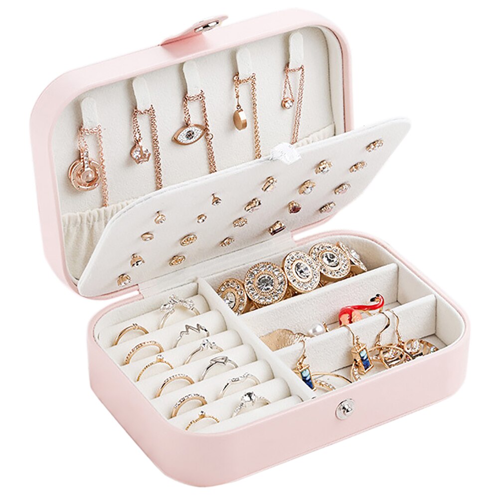 Double cuir bijoux boîte de rangement coréen boucle d'oreille anneau flanelle bijoux boîte maquillage organisateur boîte: Default Title