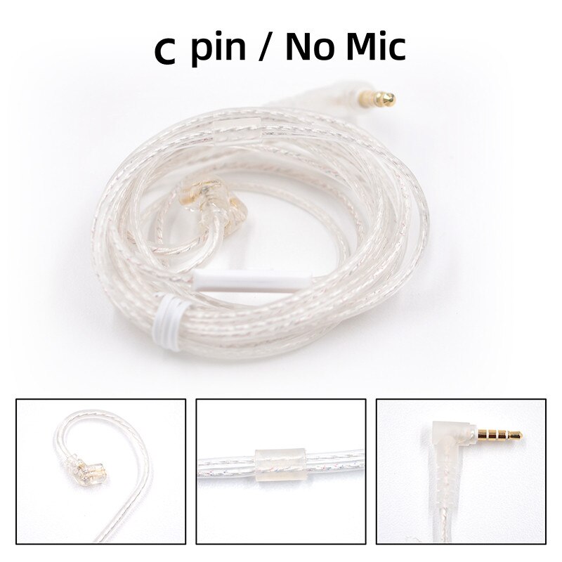Auriculares KZ ZSX/ZSN Pro/ZS10 Pro/AS16, Cable de actualización Chapado en plata, 2 pines, 0,75 MM, Cable de cobre libre de oxígeno de alta pureza: C Pin No MIC
