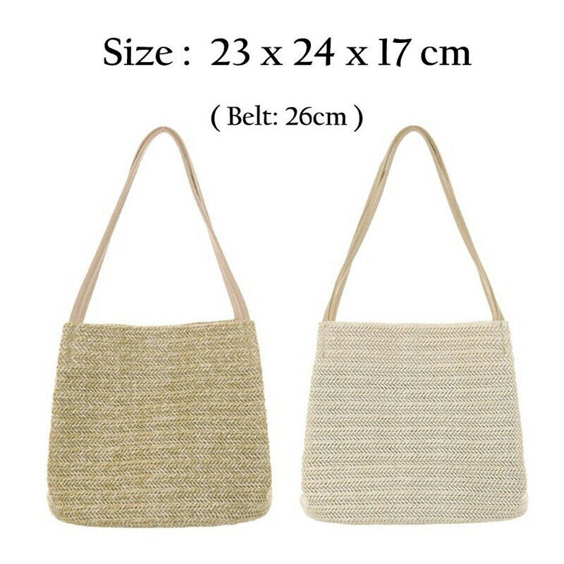 Kvinder sommer strand håndtaske tote flettet taske dame indkøbstaske rattan halm cross body håndtaske kurv