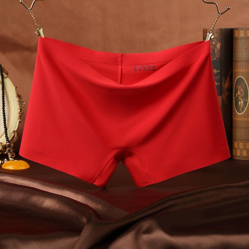 KJ22 Ladies Safety Lingerie Underwear Mid Waist Seamless Women's Panties Female Boyshort Pants: Red