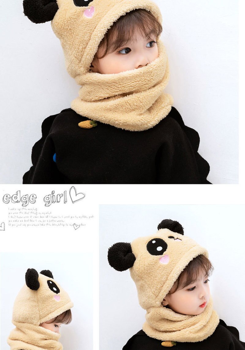 Children Winter Warm Hat Plus Fleece Thicken Scarf Cap Cartoon Panda Hat For Girls Boys Kids Caps Newborn Photography Baby Stuff