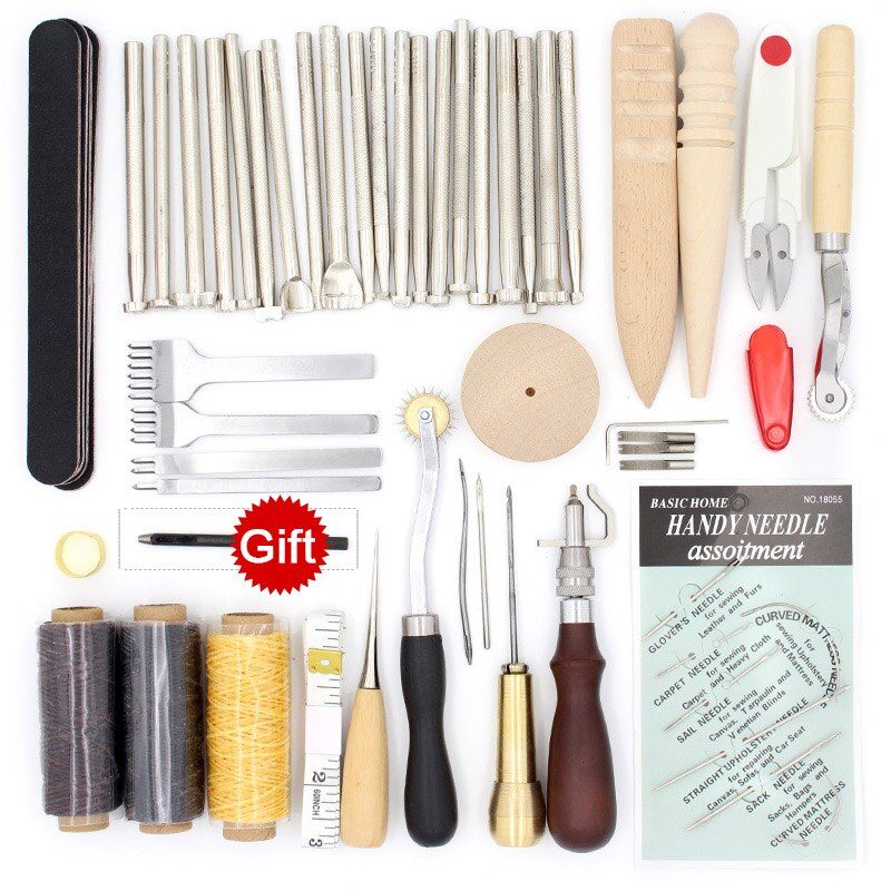 Leder Werkzeug einstellen Carving Stanzen See Schneiden Messer Manuelle Naht Nadel Gas Augen Polieren Peeling Rand Prozess für Leder Gürtel: einstellen 11