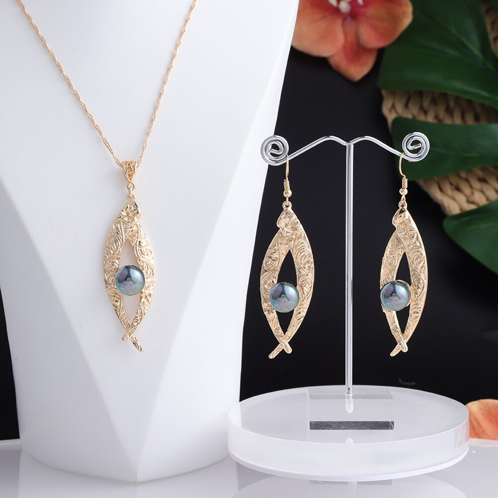 Cring Coco Earrings Necklace Set Hawaiian Polynesian Samoa Gold Colorful Pearl Pendant Necklace Jewelry Set for Women Girls: ZH0538GOBL