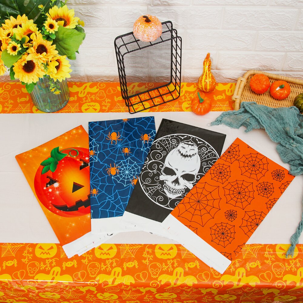 1PC Plastic Waterproof Halloween DisposableTablecloth Greaseproof Pumpkin Skeleton Table Cover Kitchen Halloween Supplies