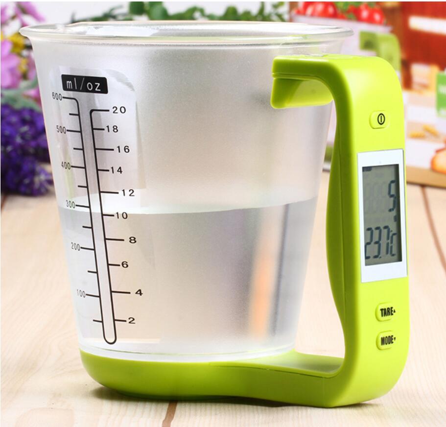 Hostweigh Maatbeker Keukenweegschaal Digitale Beker Weegschaal Elektronische Tool Schaal met Lcd-scherm Temperatuur Meting Cups: Green