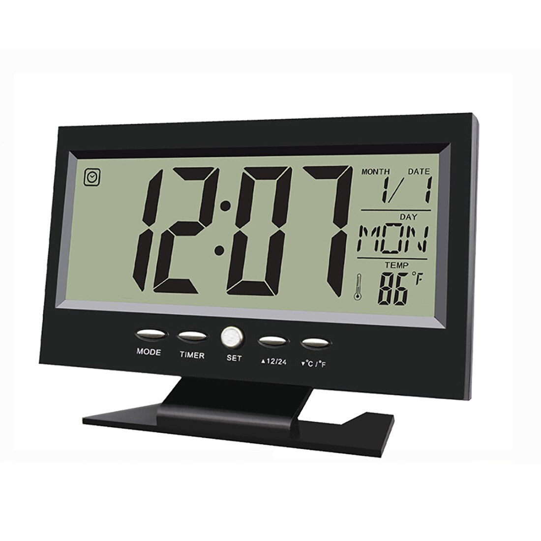 Digital clock Thermometer student bedside alarm clock voice control sleepy back light electronic clock (black)