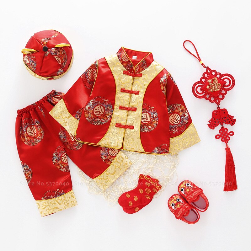 Traditional Chinese Styel Year Outfit Kids Baby Tops Pants Suit Tang Suit Hanfu Retro Embroidery Boy Girls Oriental Clothing