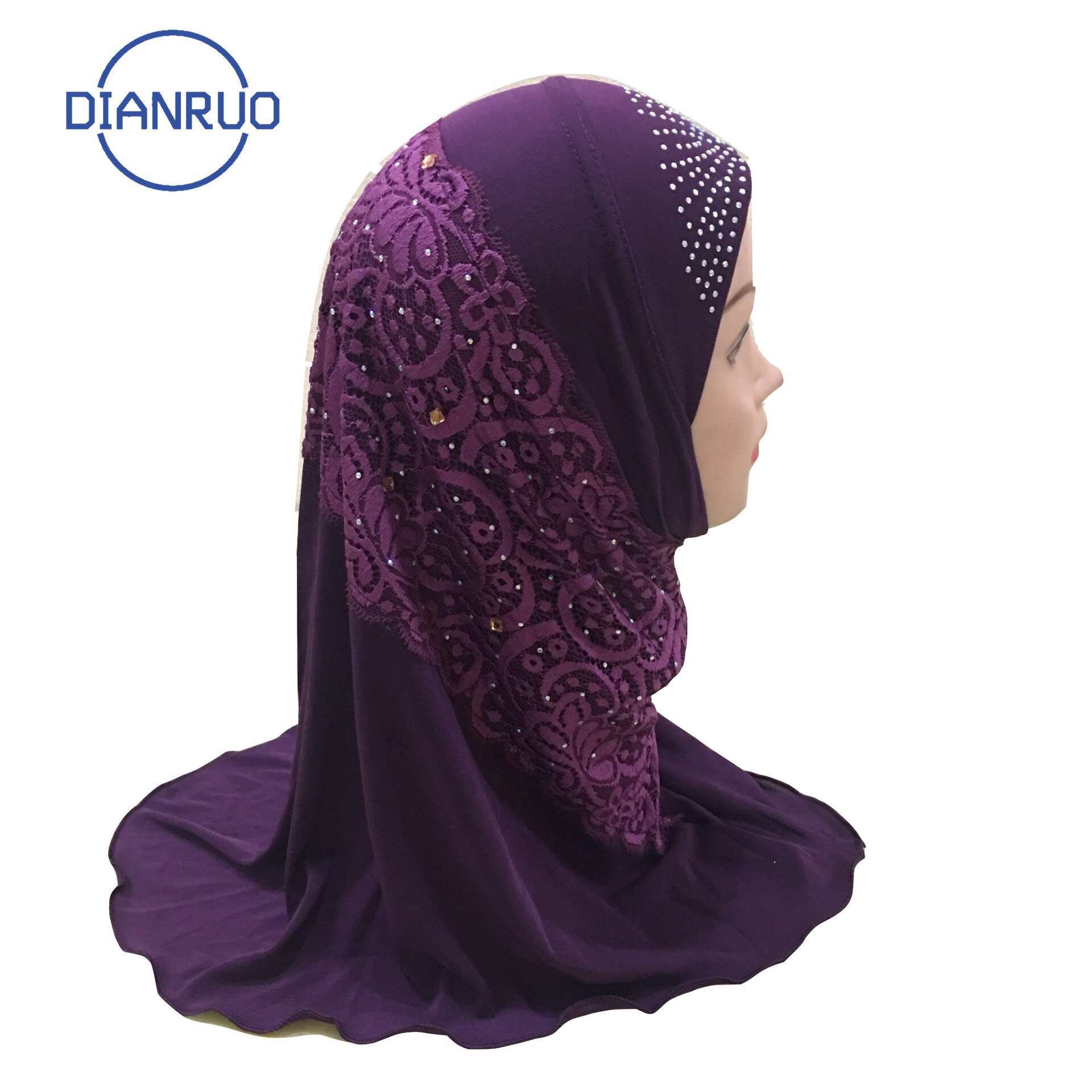 DIANRUO Girls Kids Muslim Hijab Islamic Arab Prayer Printed Scarf Cap Shawls Amira Headwear Leopard Patchwork Headscarf N402
