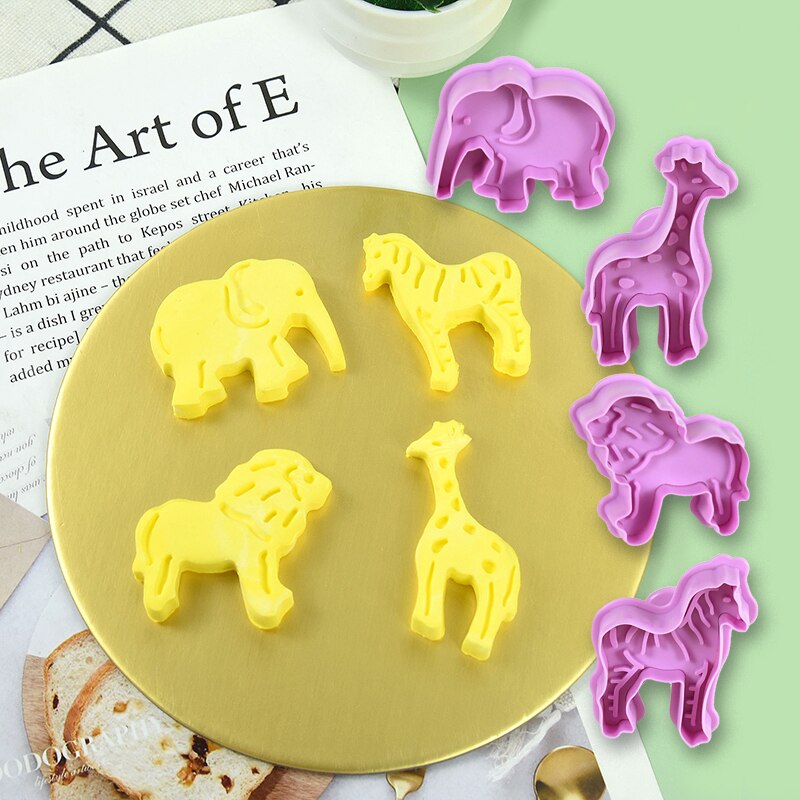Moule à biscuits en forme d&#39;animaux, forêt, Jungle, tortue verte, feuille, tampon à cookies pour enfants, sauvage, fête d&#39;anniversaire, bricolage, décoration de gâteau: B