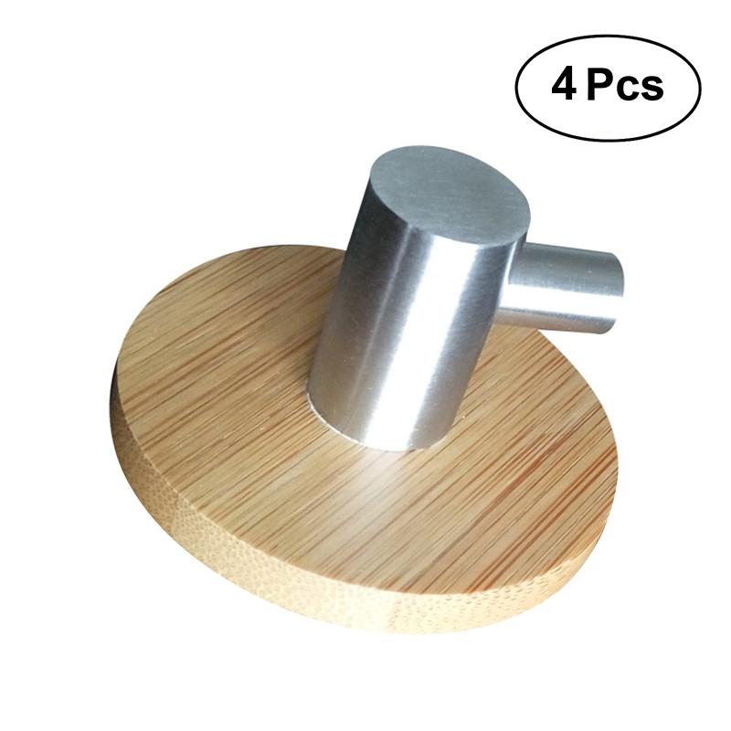 Ganchos adhesivos en forma de L de 4 PPC, perchas de pared de madera y acero inoxidable de bambú para ropa, toallero para el hogar y la cocina