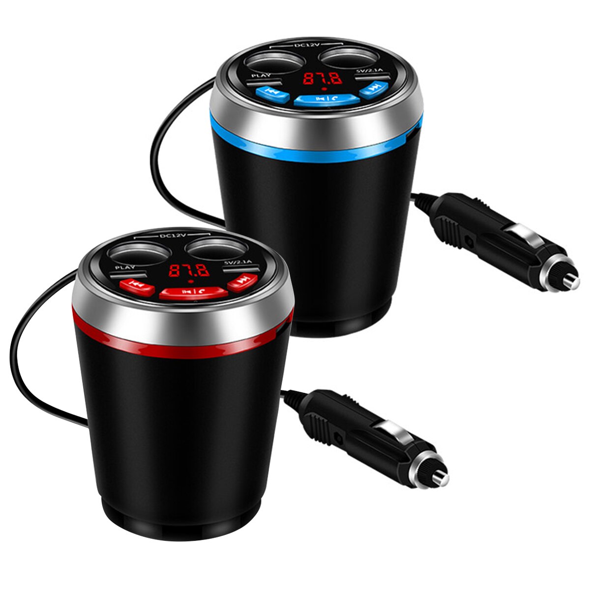 Car Bluetooth FM Transmitter Dual USB Car Charger Adapter Music MP3 Player Hands Free Car Kit Cup Holder Cigarette Lighter