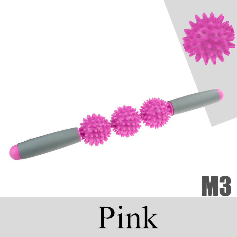 Gym Yoga Massage Stick Relax Muscle Roller 5 Spiked Balls Anti Cellulite Slimming Trigger Point Roller Muscle Body Relax Tool: Pink