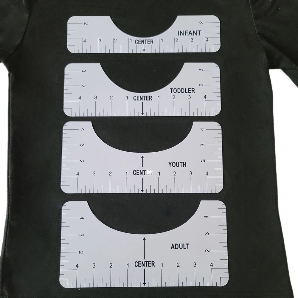 4PCS T-Shirt Alignment Ruler For Guiding T-Shirt Rulers With Size Chart DIY Drawing Template Craft Tool Drafting