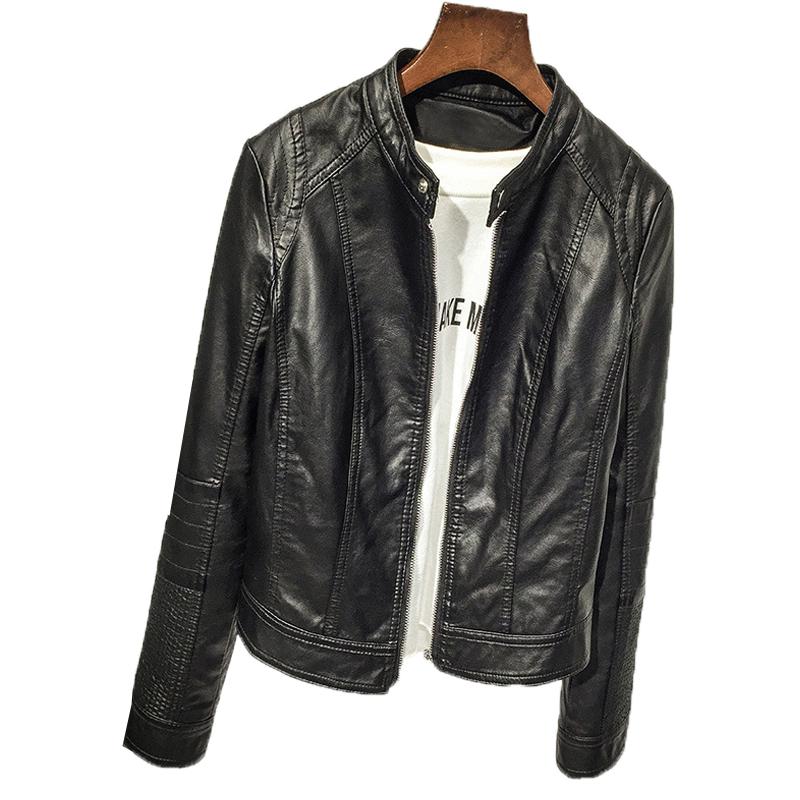Chaqueta de cuero de talla grande para mujer, abrigo de bolsillo de manga larga con cremallera para primavera y otoño, cazadora de motorista a la
