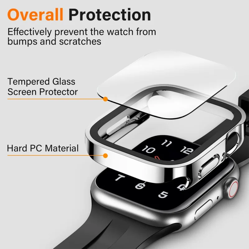 Glas + wasserdichtes Gehäbenutzen für Apfel Uhr 7, 8, 9, 45 mm, 41 mm, Displayschutzfolie, harter PC-Stoßfänger für iWatch Serie 6, 5, 4 SE 40 mm, 44 mm Abdeckung