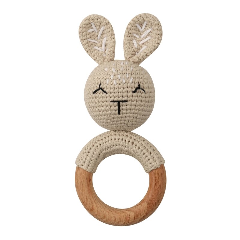 Baby Beißring Holz Spielzeug Handy Pram Krippe Ring Häkeln Rassel Schnuller Beißring BX0D: bunny B-9