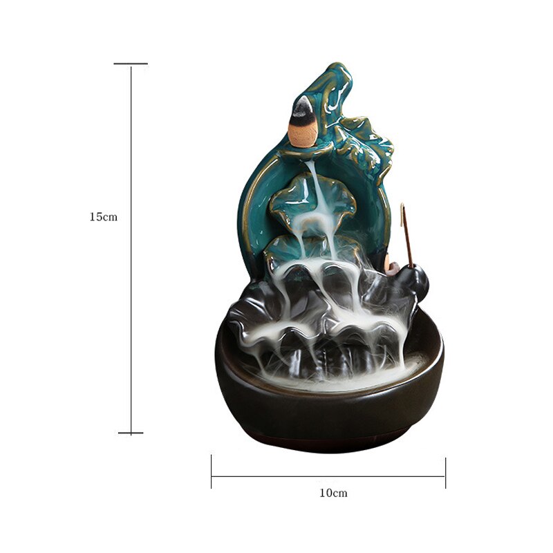 Quemadores de incienso de reflujo de loto de cerámica, incensario de cascada, decoración para el hogar y la Oficina, AUG889