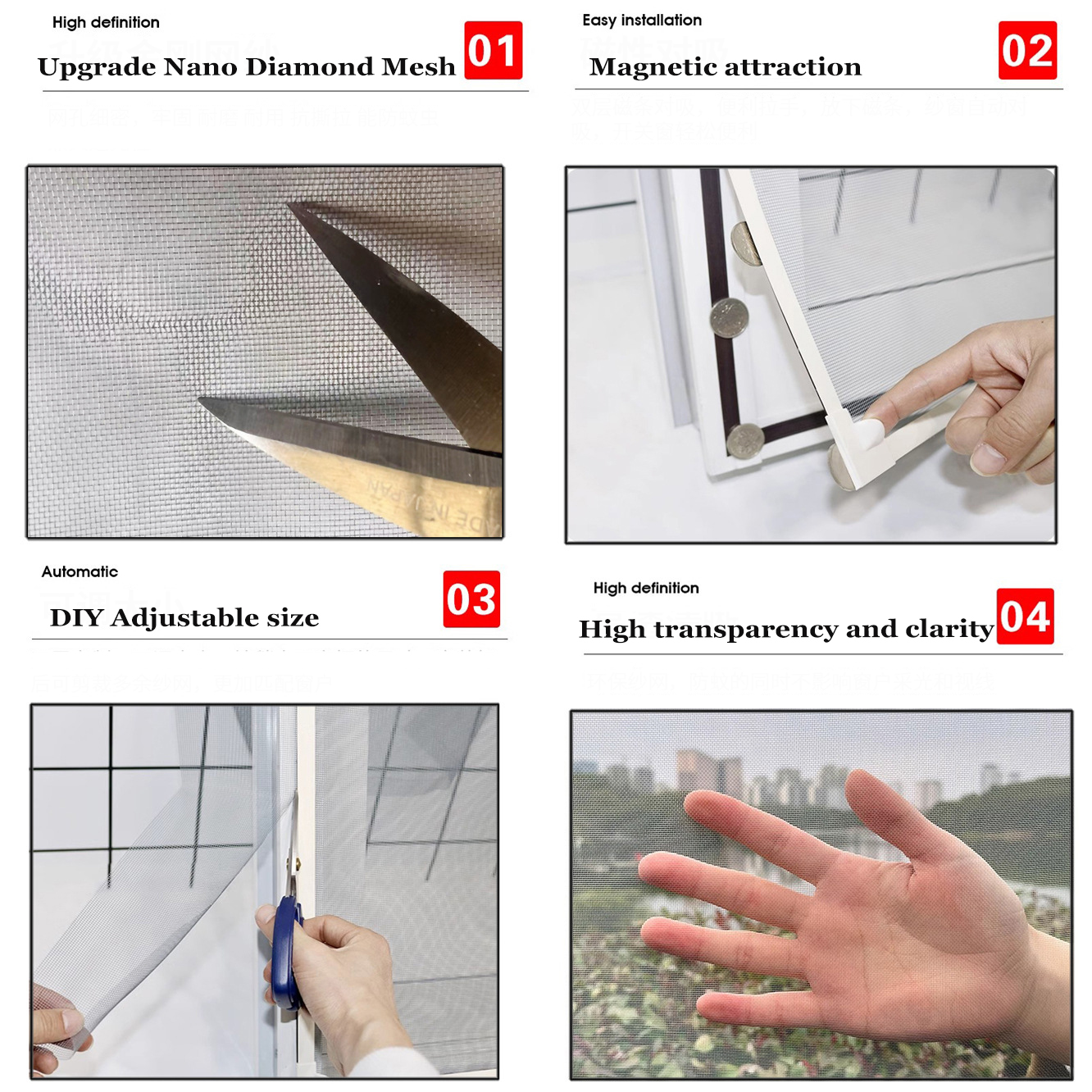 DIY Magnetyczna Siatka na Okna Antykomarowa Samoprzylepna Kurtyna Moskitiera Przeciw Owadom Tiul Powietrzny Niewidoczna robić Okien