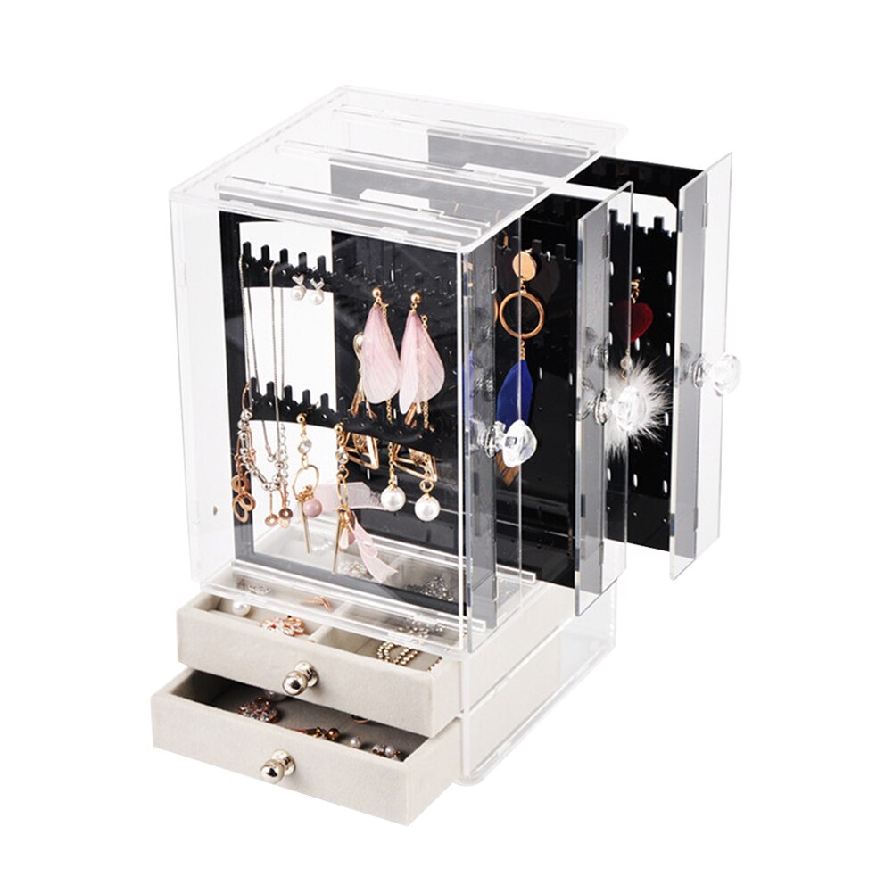 Jewelry Organizer Storage Box Necklace Display Case Earrings Bracelet Hanger Decoration Girls Women Makeup Storage Case: BK