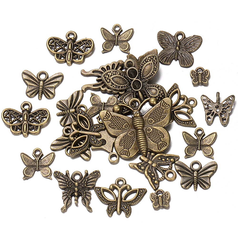 50g 100g Butterfly Mixed Charms Pendants Vintage Antique Bronze Silver Bracelets Necklace Craft Metal for DIY Jewelry Making: Antique Bronze / Weight 100g