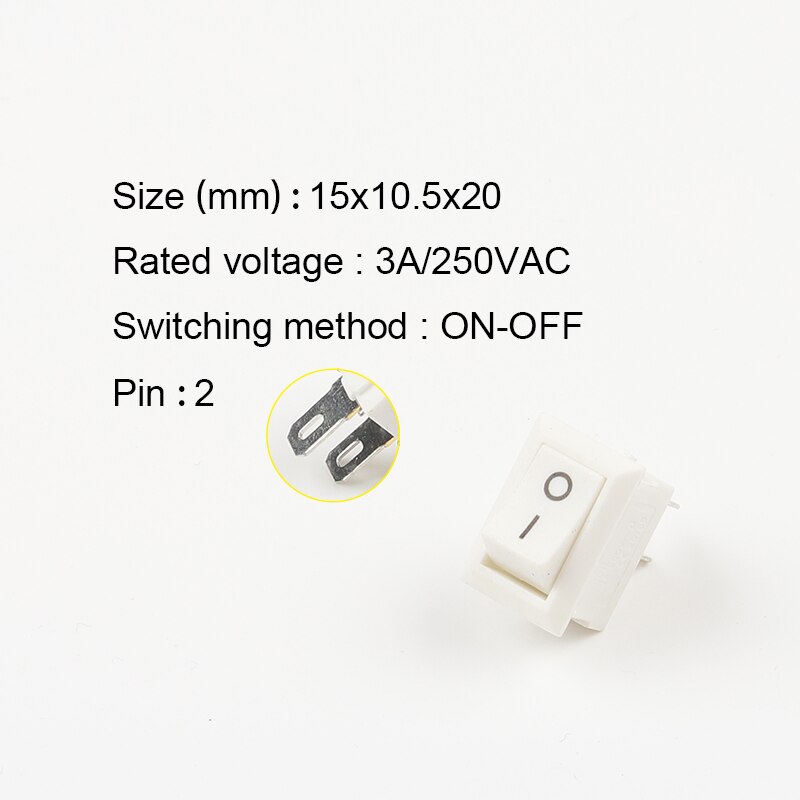 10 Stks/partij 2 Pin 10*15Mm Spst On/Off Mini Boat Rocker Switch 3A 250V Ac KCD11 Snap-In Rocker Schakelaars Zwart Rood Wit Grijs: 2Pin White White