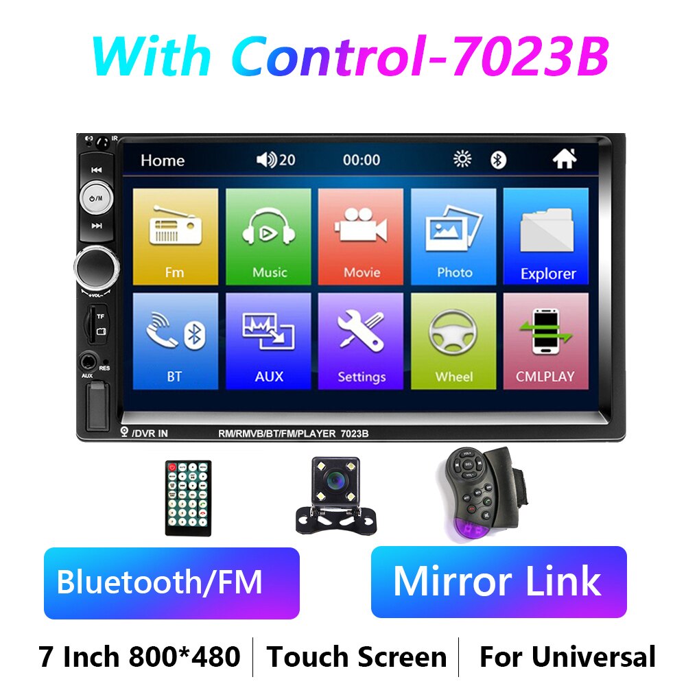 Podofo Autoradio 2 Din Car Radio 7&quot; HD Touch Screen Audio Stereo 7018B/7023B Video MP5 Multimedia Player For Nissan Toyota Kia: 7023B 4LED Cam