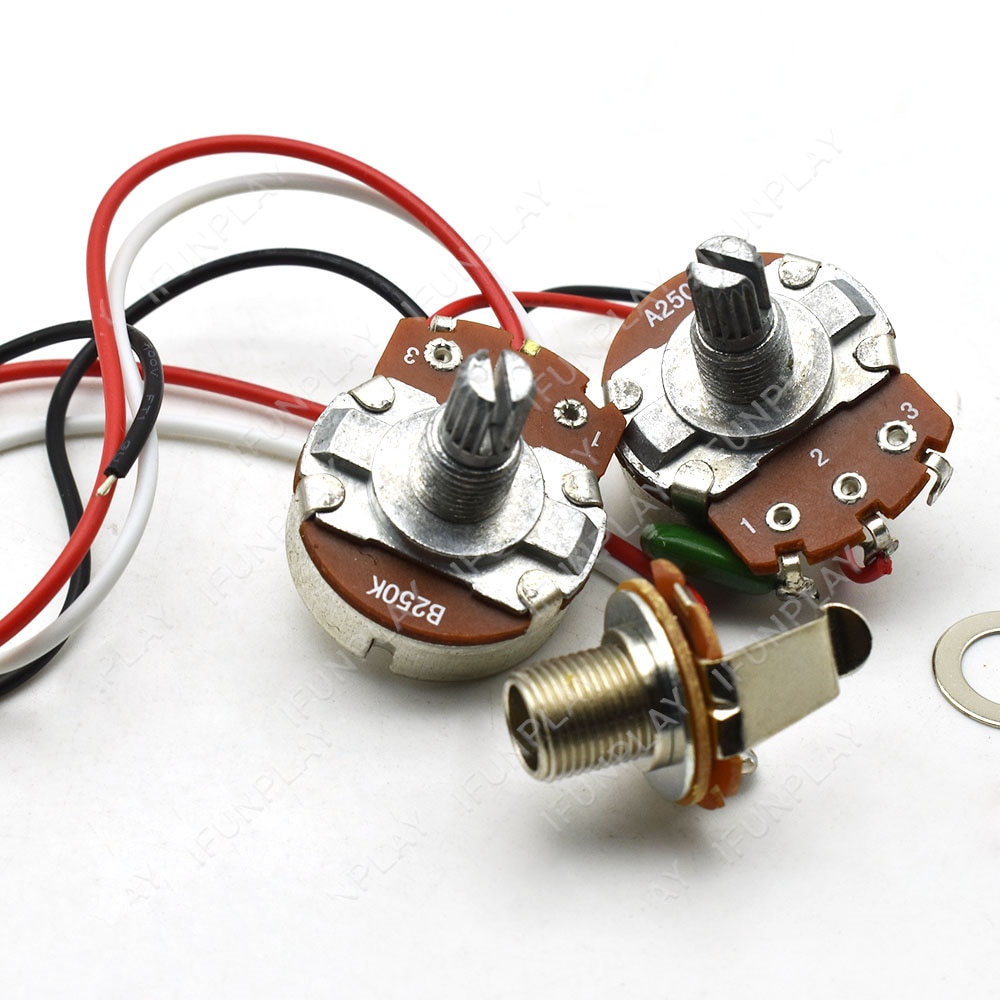 PB Bass Wiring Harness Prewired Kit for Precision Bass Guitar 250K Big Pots 1 Volume 1 Tone Jack