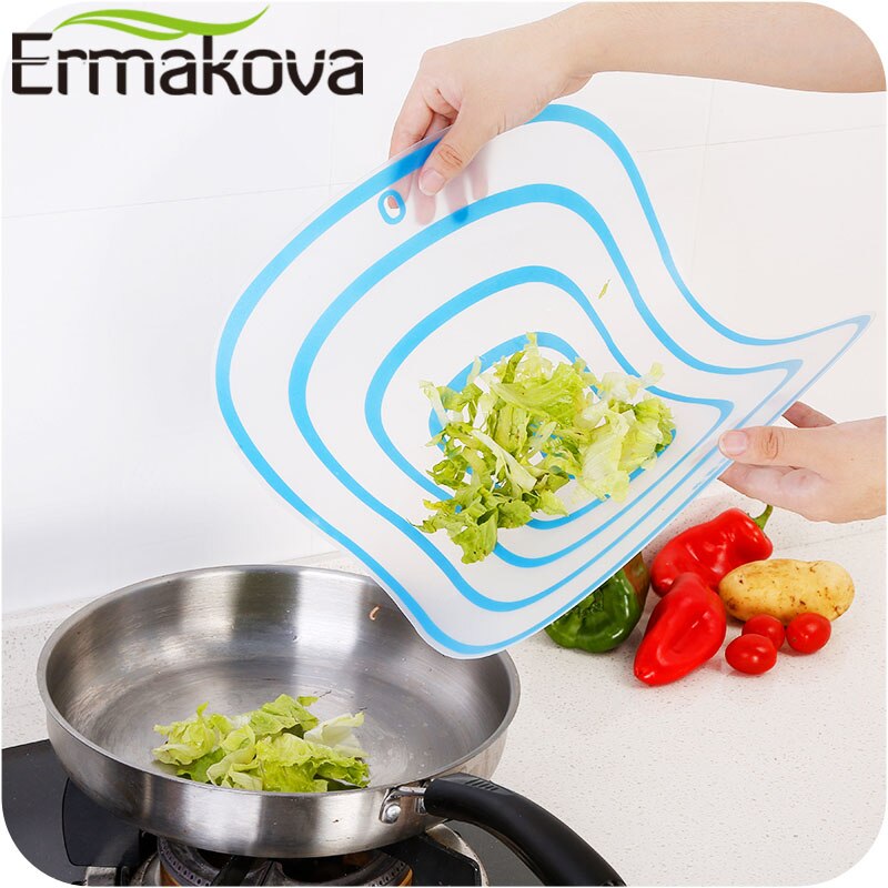 ERMAKOVA Conjunto de 4 de plástico Flexible cortar tapete bloque de corte de cocina placa antideslizante antimicrobianos con iconos de comida