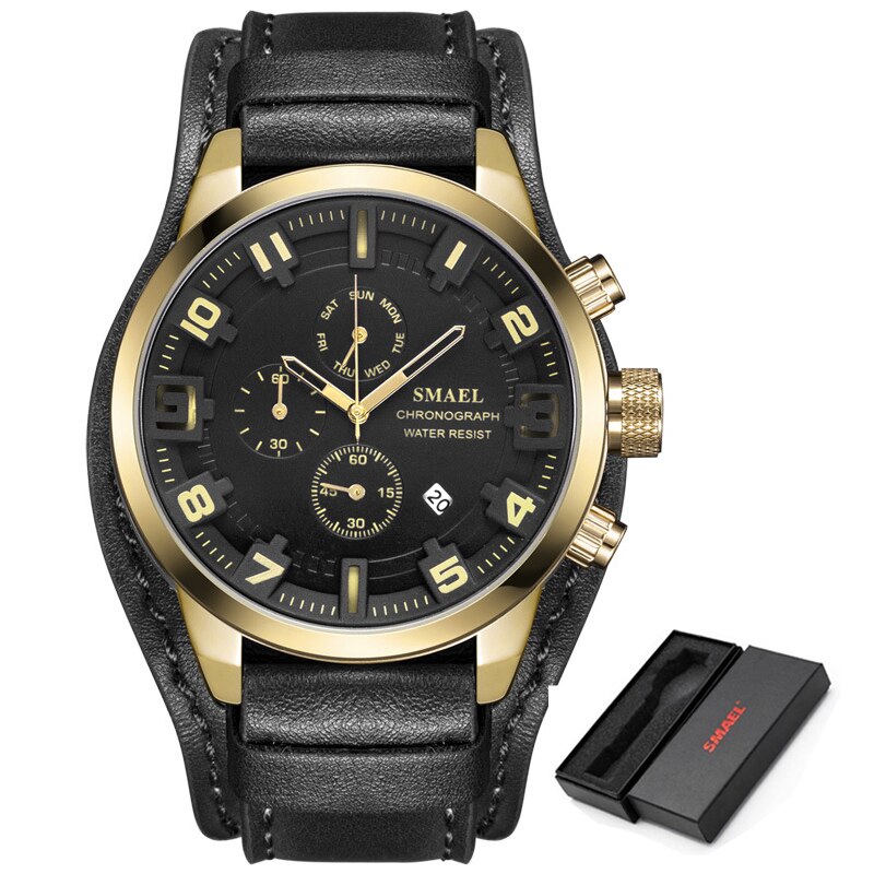 SMAEL Horloge Mannen Mode Sport Quartz Klok Heren Horloges Top Brand Luxe Chronograaf Waterdicht Horloge Relogio Masculino: Black Gold