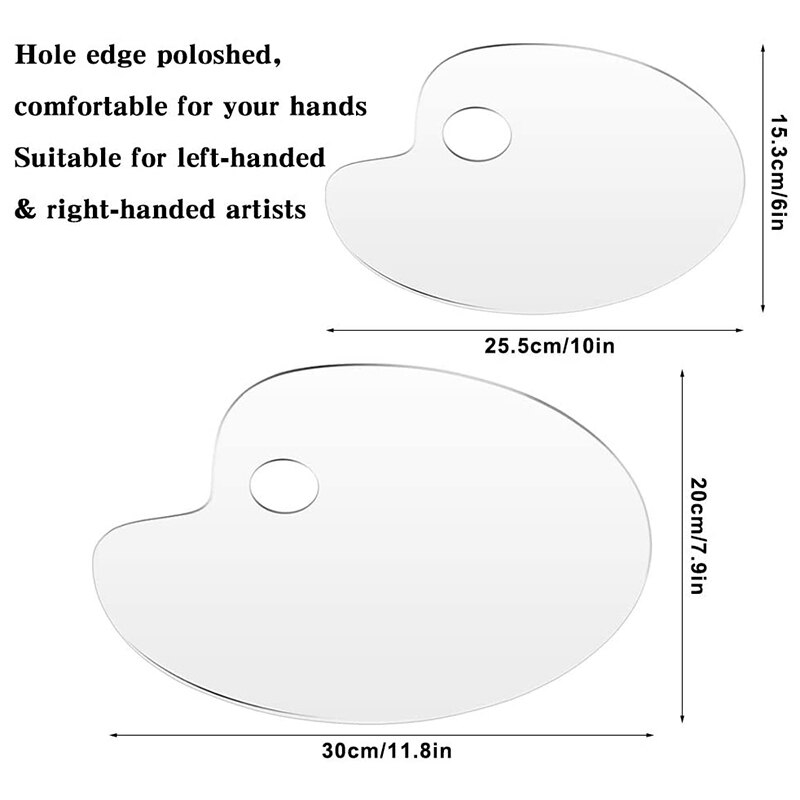 2 Pcs Clear Acrylic Paint Palette 10 x 6 and 11.8 x 7.8 Inch Art Paint Tray Palette For DIY Art Craft Painting