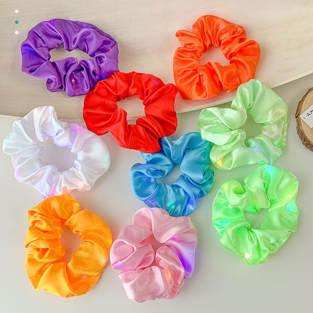 LED Light Luminous Colorful Scrunchies Headband Hair Accessories Girl Highly Elastic Large Intestine Loop Hair Rope