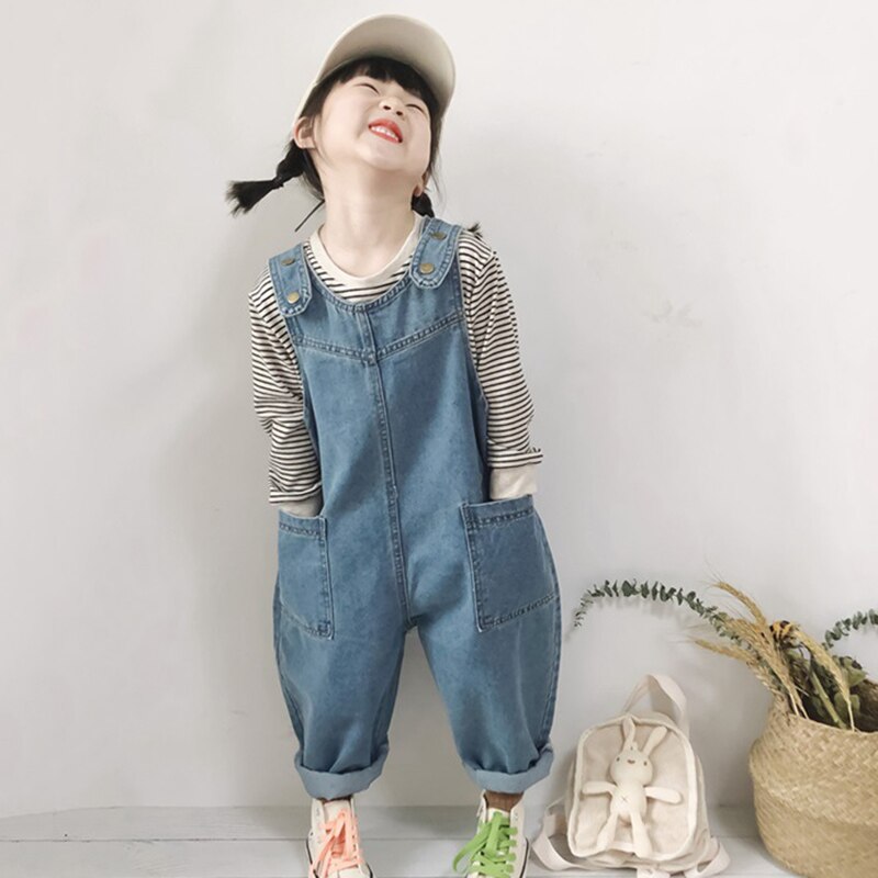 Baby Girl Cute Overalls Kids Casual Trousers Jumpsuit Toddler Infant Denim Dungarees Child Jeans Playsuit And Stripe Pullover