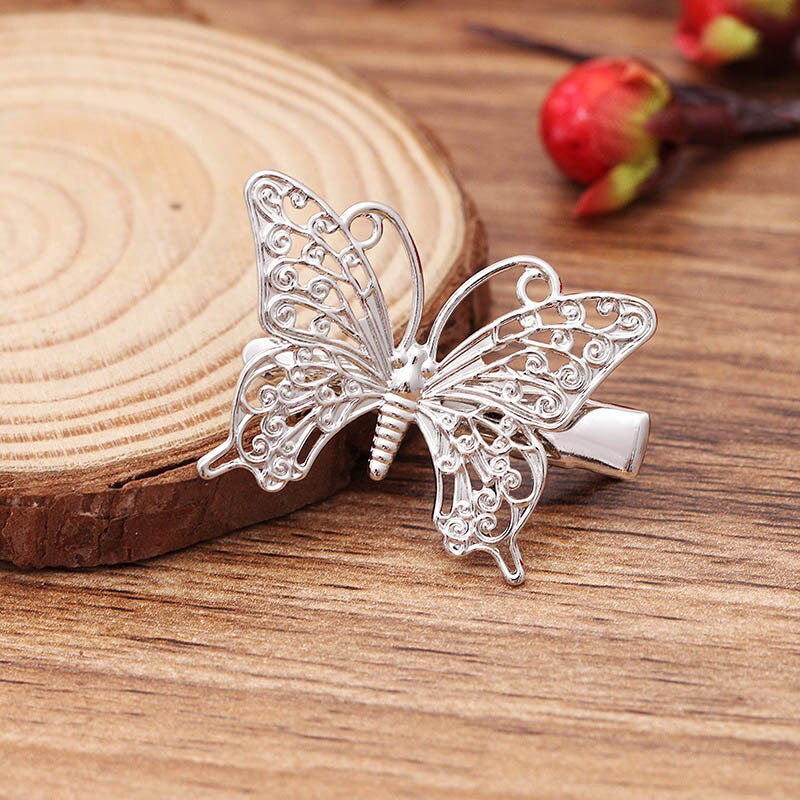 Mibrow 10Pcs 36*26Mm Rose Goud Zilver Kleur Vlinder Haar Haarspeldjes Voor Vrouwen Bruiloft Haarspelden Sieraden maken Accessoires: Rhodium