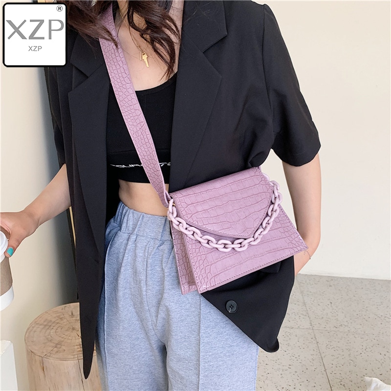 XZP Small Square Bag for Woman Paisley Portable Wild Shoulder Bag Messenger Handbag Crocodile Leather Purse Sac A Main