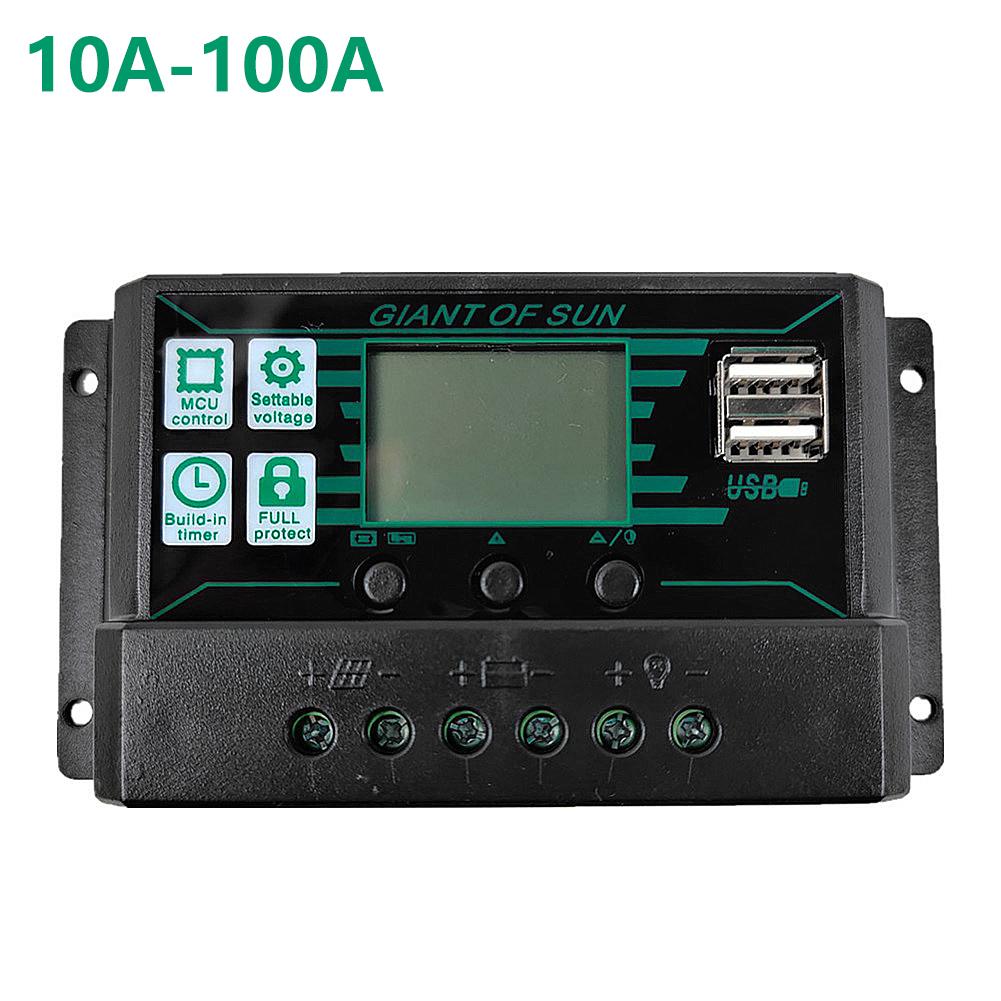 MPPT/PWM 2-in-1 Solar Charge Controller 12V 24V Solar Panel Battery Regulator 2USB Port LCD Display 10A 20A 30A 40A 50A 60A 100A