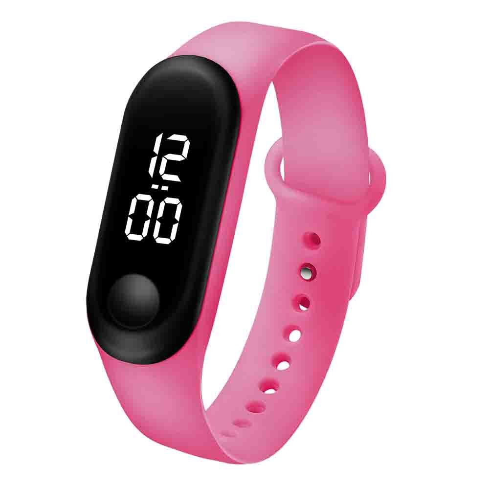 Herreklokke sportsklokke ledet elektronisk sport digital reloj armbåndsur godterifarge silikonklokker til menn relogios masculinos: M3w- rosa