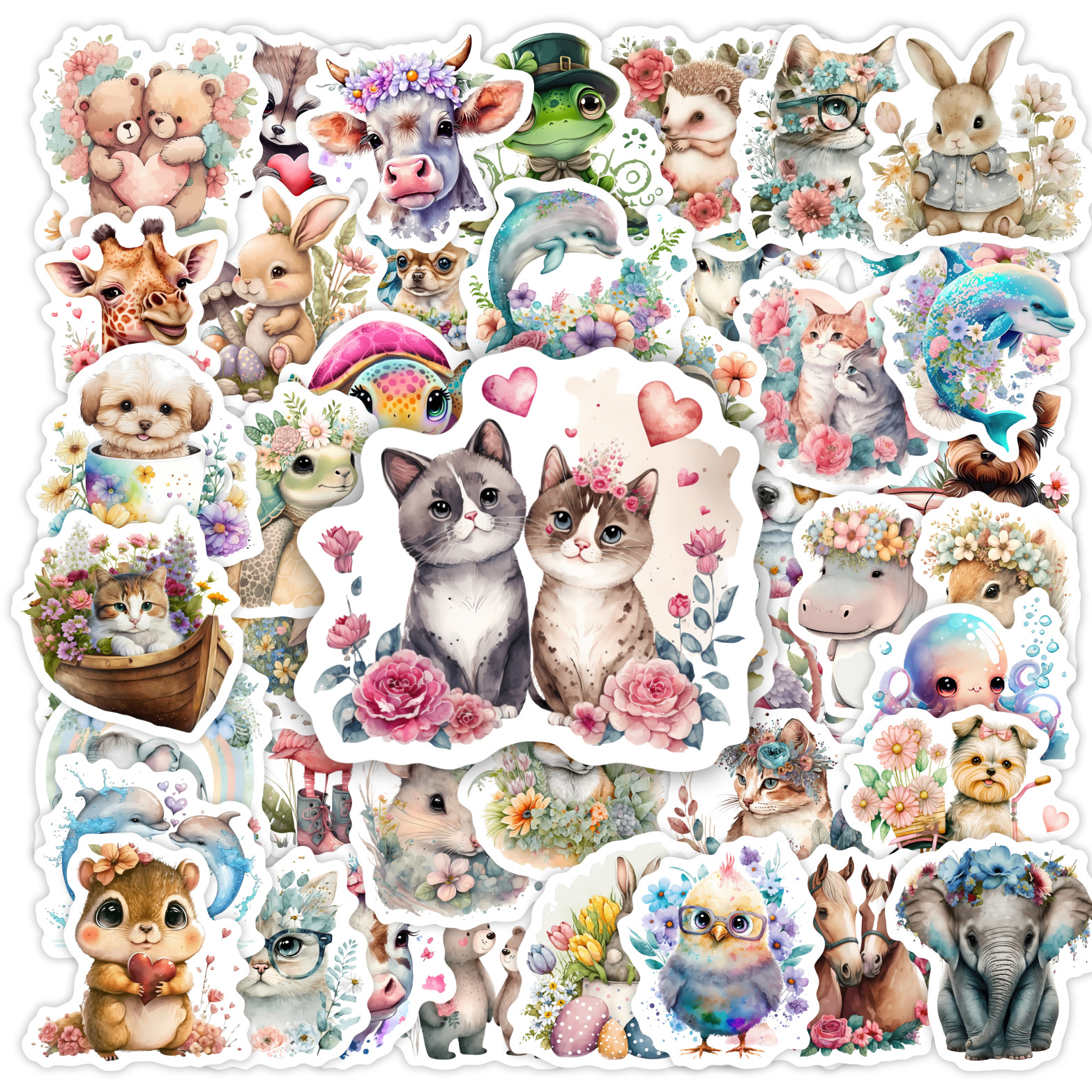 Kawaii Watercolor Aesthetic Stickers Animal Cute DIY Toy Graffiti Decal for Phone Luggage Laptop Scrapbook Waterproof