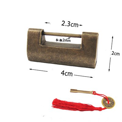 Lucchetto a scatto in ottone cinese liscio scatola di legno porta dell'armadio lucchetto antico lucchetto con chiave gioielli confezione regalo lucchetto in rame bronzo: 2