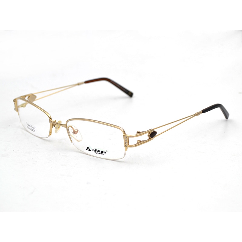Crystal Decorated Woman Glasses Frames Semi Rim Titanium Hollow Out Temple Diamond Frame Women Prescription Eyeglasses D5