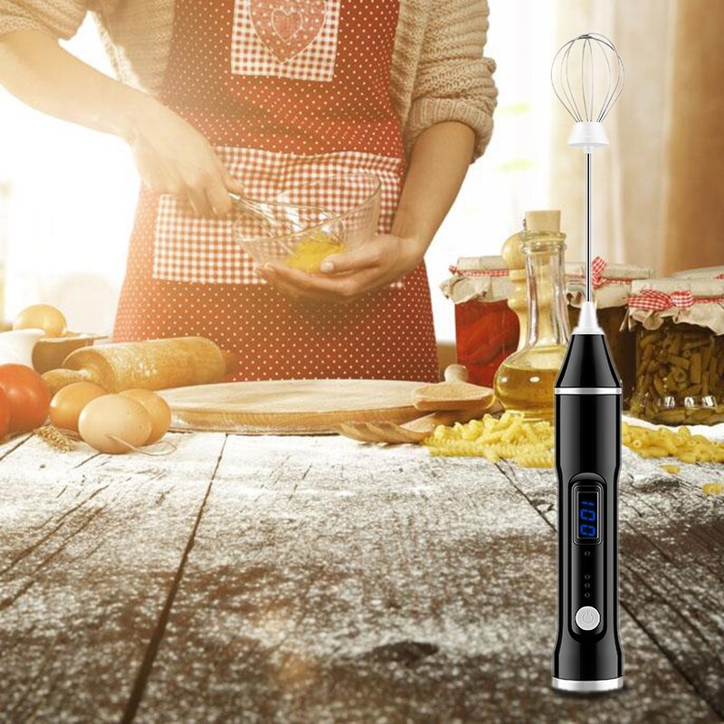 Milk Frother, Electric Whisk Frother, Handheld USB Rechargeable Mixer for Egg Beating with Latte Art Stencils