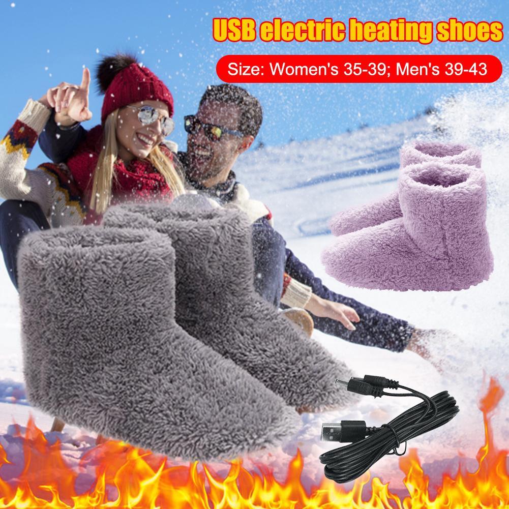 Zapatos con calefacción USB para hombres y mujeres, zapatillas eléctricas de felpa, botas de nieve cálidas, zapatos calefactables de invierno, talla 35-43 pies