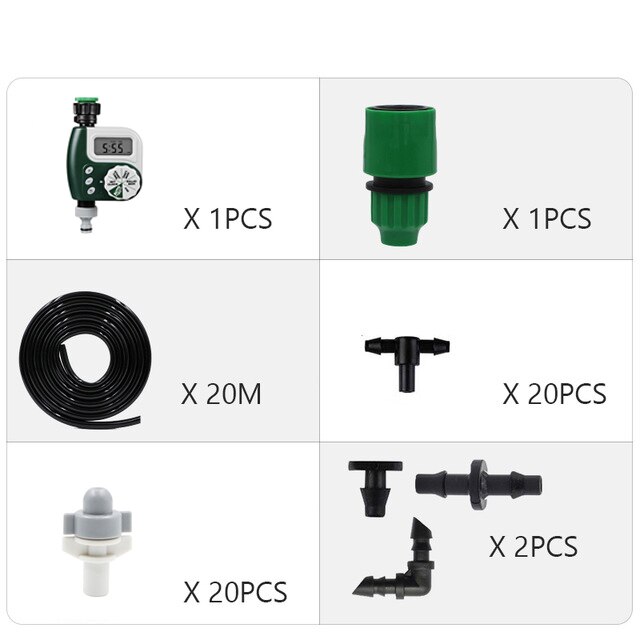 Garden Automatic Irrigation System, Drip Irrigation Kit, Irrigation Timer, Atomization Cooling Kit, For Garden, Courtyard: 20M And Timer