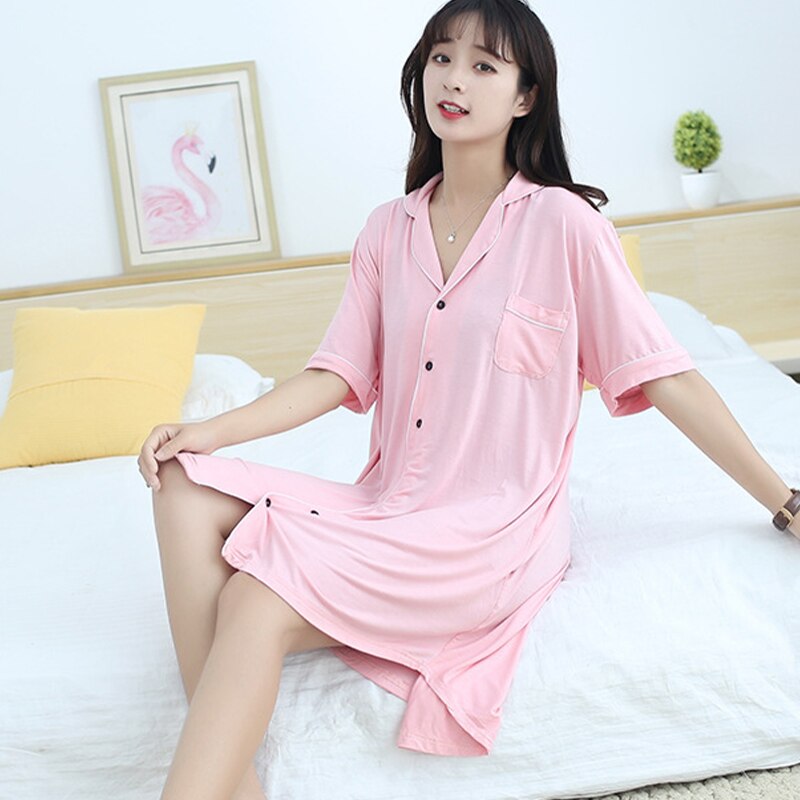 Petticoat Underskirt Women'S Short Sleeve Nightdress Pyjamas Worn Outside Homewear Modal Large Loose Fat Mm Cardigan Summer