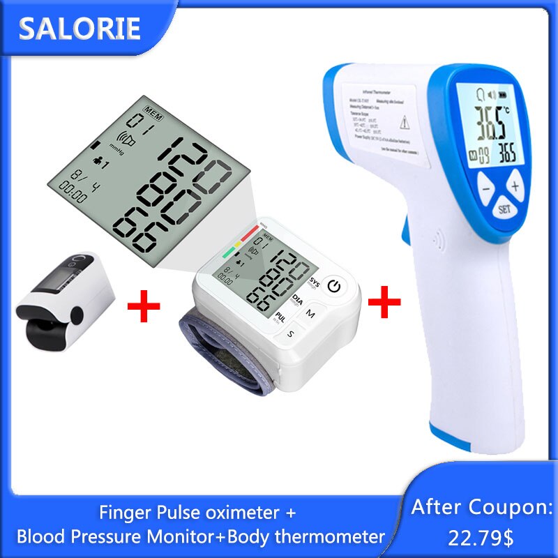 Thermometer & Bloeddrukmeter & Vingertop Pulsoxymeter Oxymeter Pulsioximetro Vinger Bloed Zuurstof Meter 3in1 Gezondheidszorg