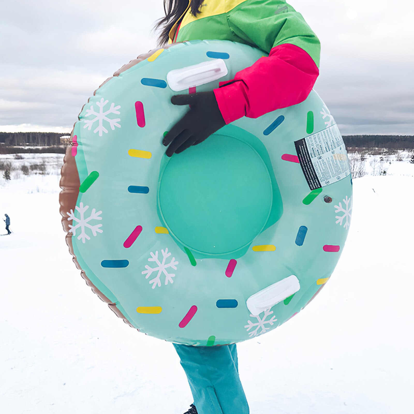 Juguete de nieve inflable de invierno para niños y adultos, esquí circular de esquí con mango, duradero, tubo de nieve, trineo flotante engrosado