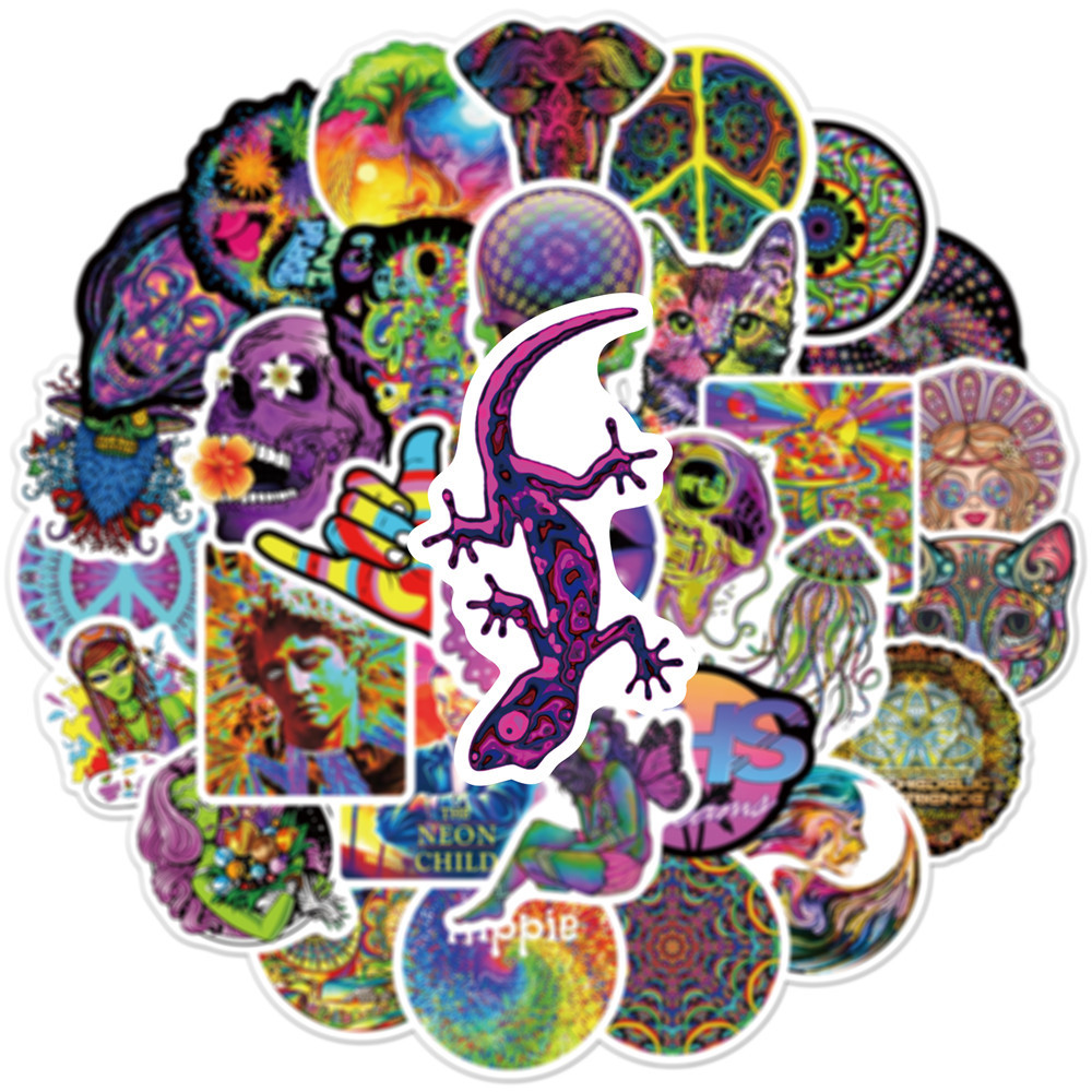50Pcs Stoner Psychedelic Stickers Vinyl Waterproof Trippy Stickers Dazzling Decals DIY Stickers Scrapbooking Phone Sticker