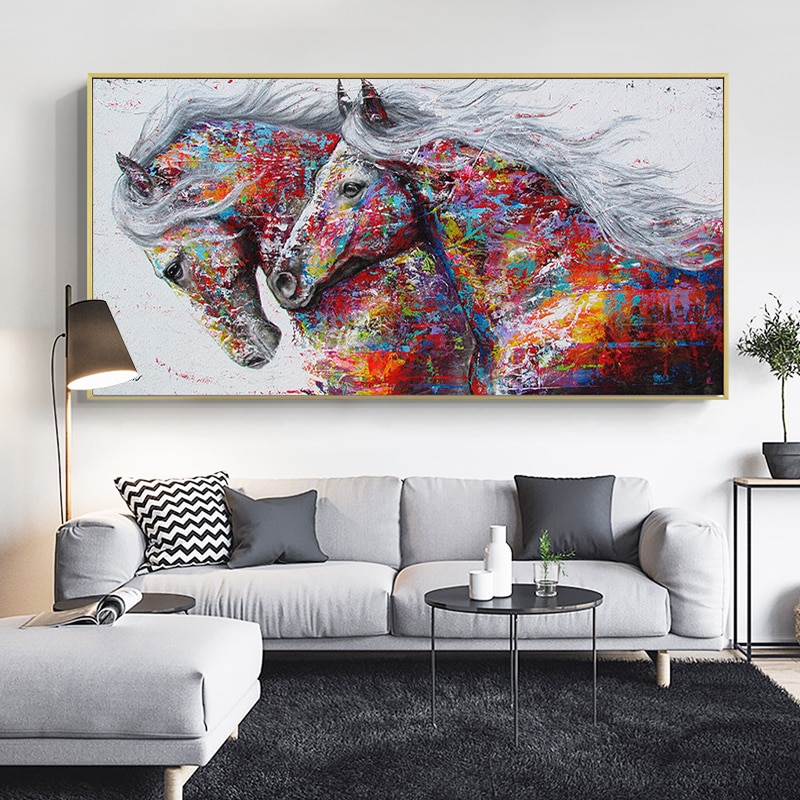 selbstlos Ebene Kunst Zwei Laufende Pferde Leinwand Malerei Zauberstab Kunst Bilder Für Wohnzimmer Moderne Abstrakte Kunst Drucke Poster