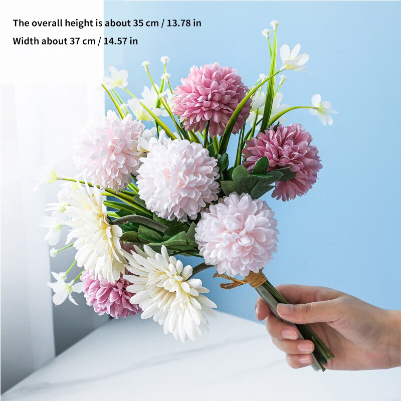 Eucalyptus Bloem Boeket Decoratie Bal Chrysant Zijde Plastic Gemengde Boeket Familie Bruiloft Decoratie Woonkamer Layout: WHITE