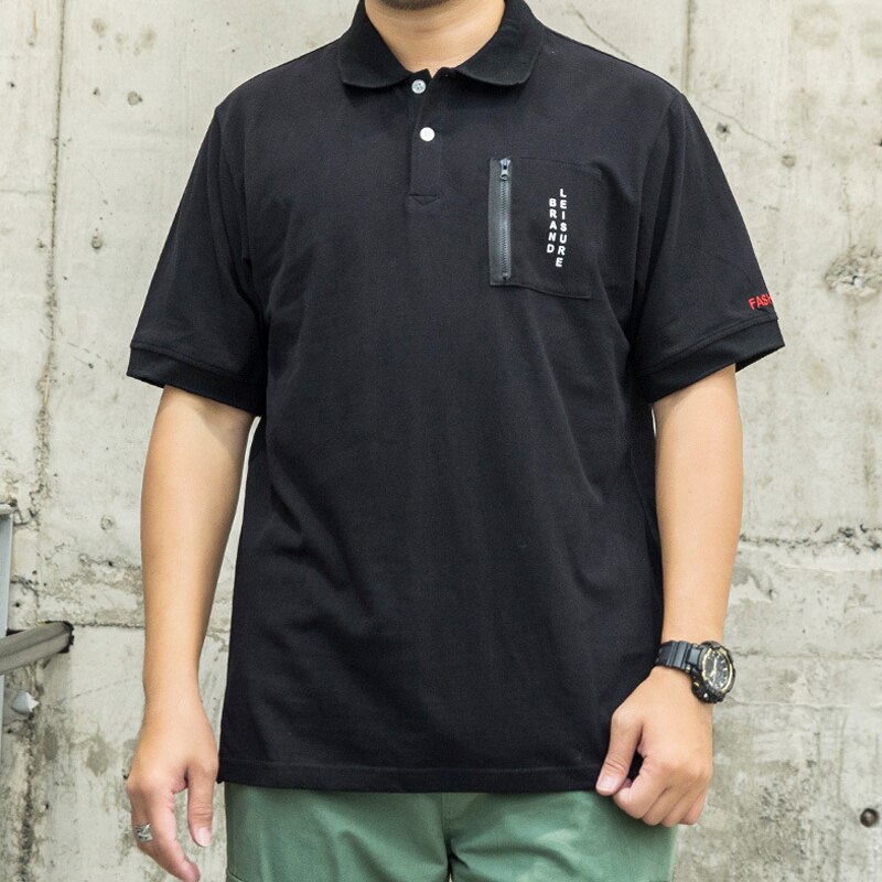 Sommer mænds forretning afslappet stor størrelse l kortærmet poloshirt broderede bogstaver løs sort polo shirt: Xxl